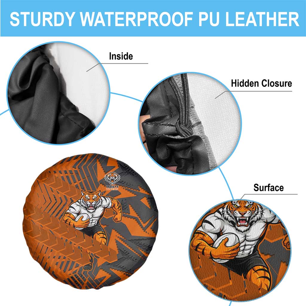 Wests Tigers Rugby Spare Tire Cover Fierce Mascot Geometric Tribal Art