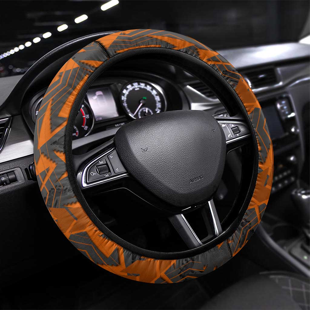 Wests Tigers Rugby Steering Wheel Cover Fierce Mascot Geometric Tribal Art