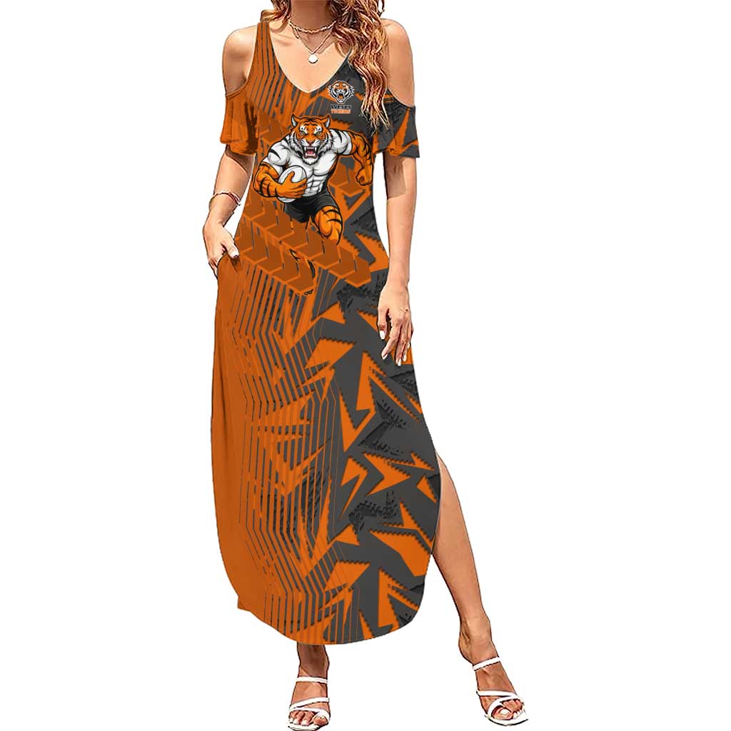 Wests Tigers Rugby Summer Maxi Dress Fierce Mascot Geometric Tribal Art