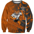 Wests Tigers Rugby Sweatshirt Fierce Mascot Geometric Tribal Art