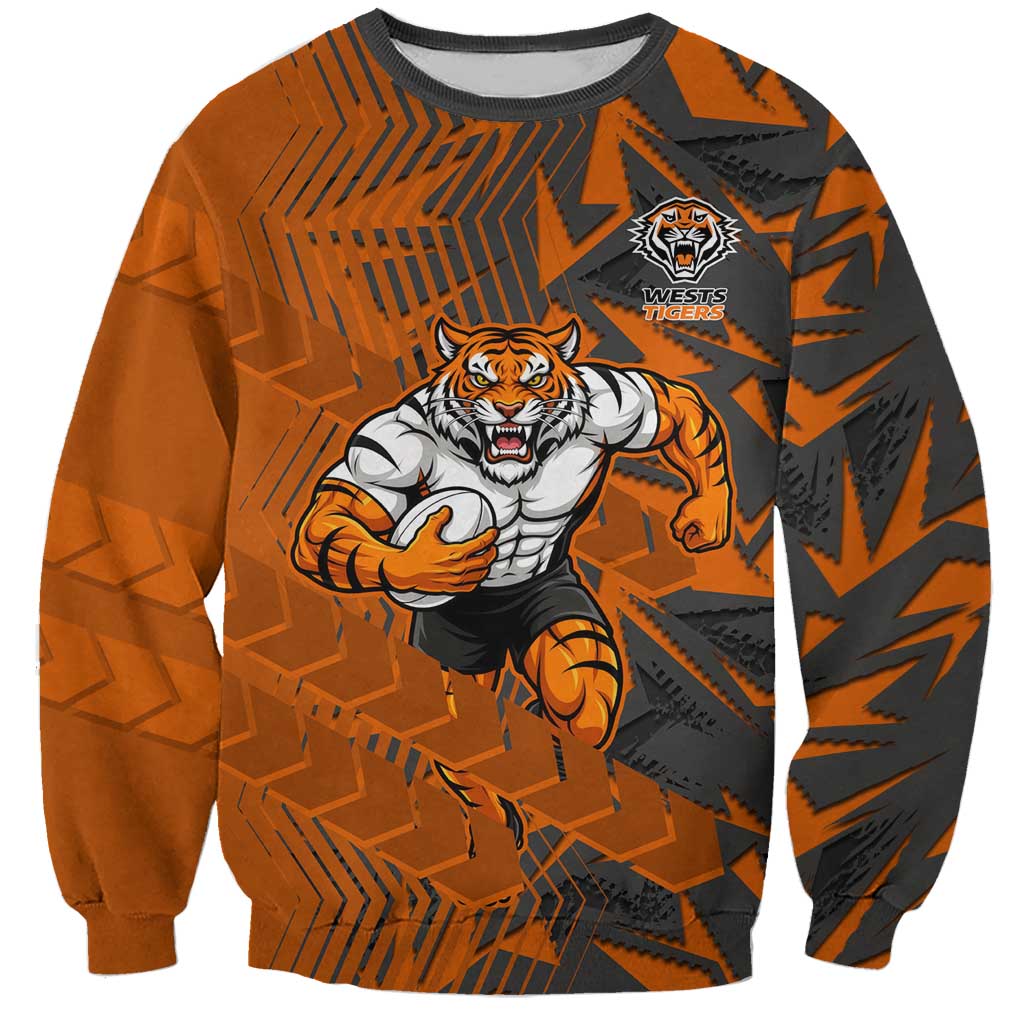 Wests Tigers Rugby Sweatshirt Fierce Mascot Geometric Tribal Art