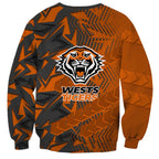 Wests Tigers Rugby Sweatshirt Fierce Mascot Geometric Tribal Art