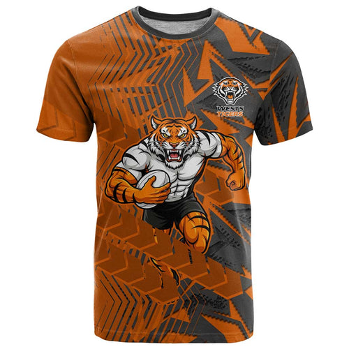 Wests Tigers Rugby T Shirt Fierce Mascot Geometric Tribal Art