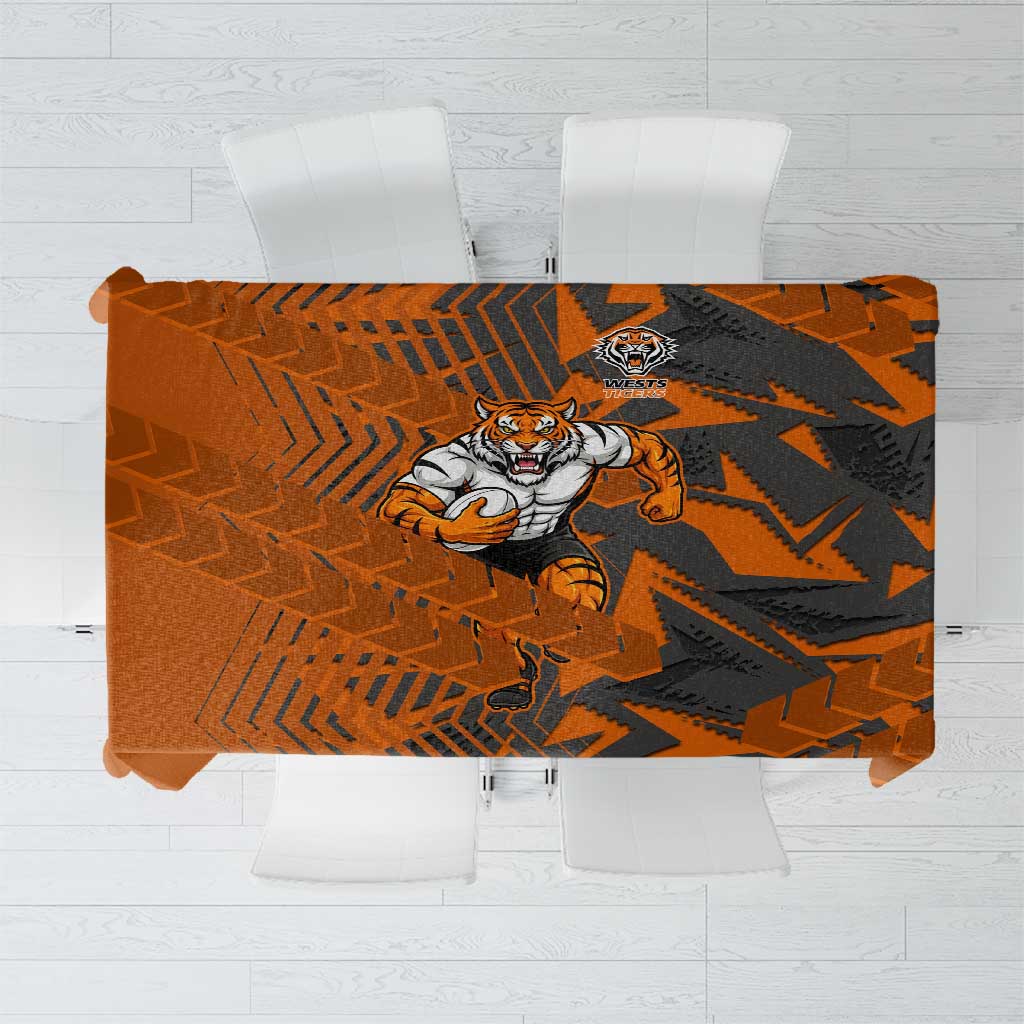 Wests Tigers Rugby Tablecloth Fierce Mascot Geometric Tribal Art