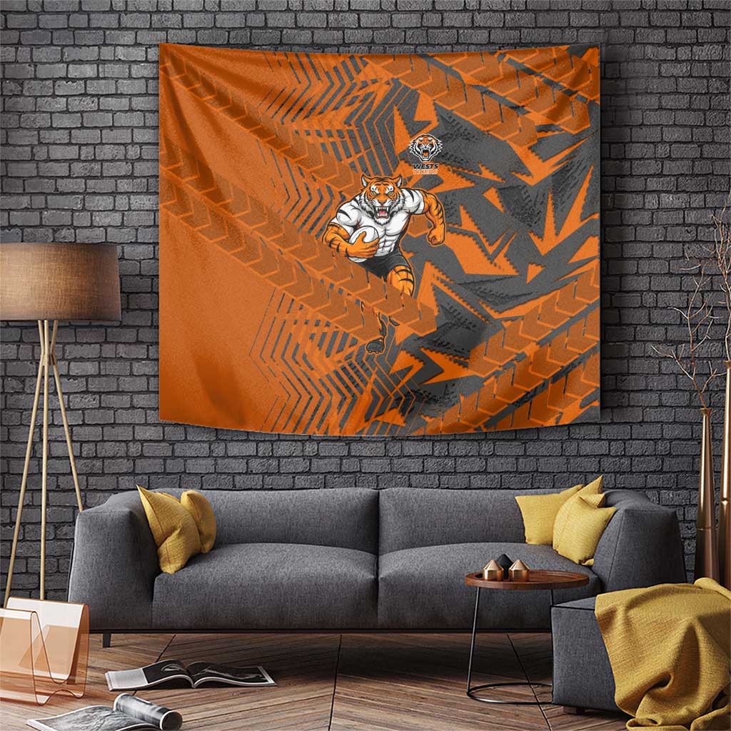 Wests Tigers Rugby Tapestry Fierce Mascot Geometric Tribal Art