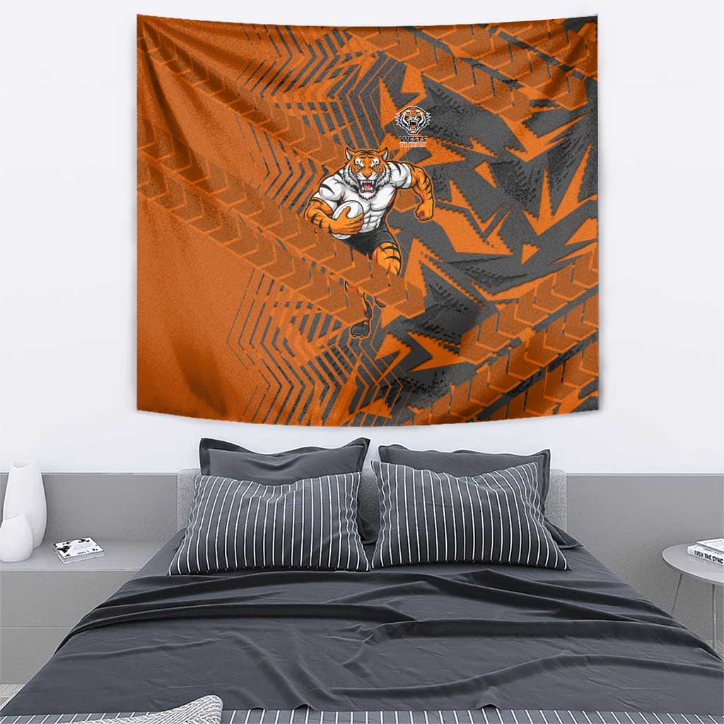 Wests Tigers Rugby Tapestry Fierce Mascot Geometric Tribal Art