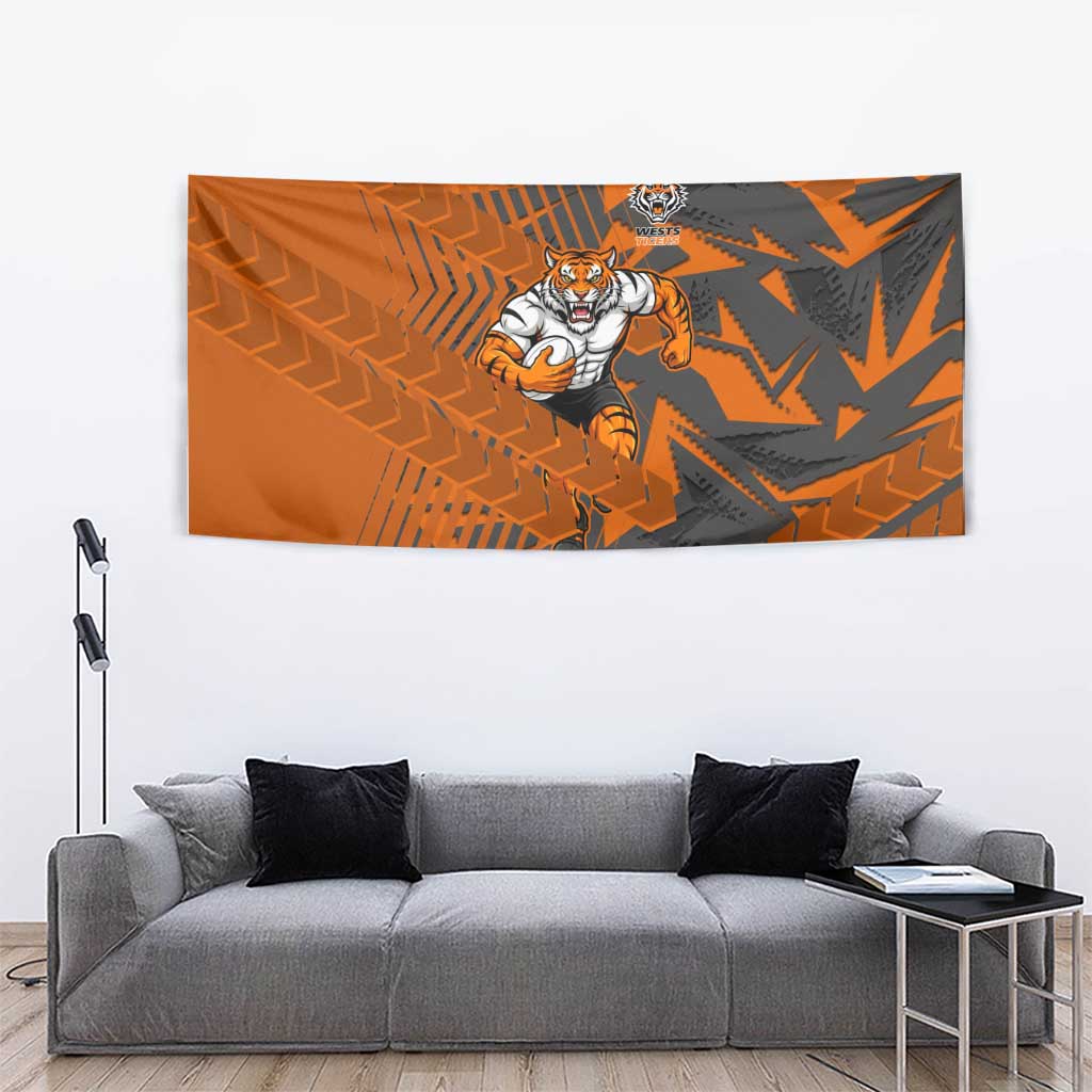 Wests Tigers Rugby Tapestry Fierce Mascot Geometric Tribal Art