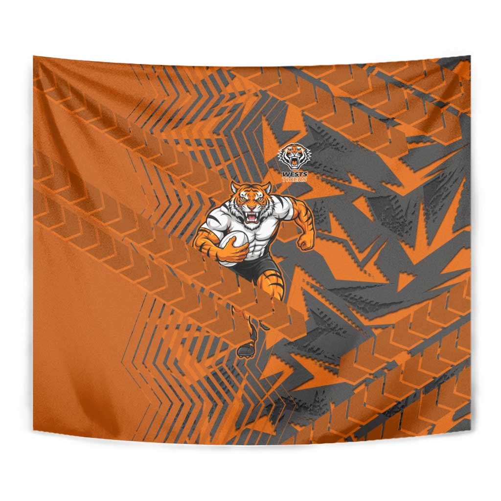 Wests Tigers Rugby Tapestry Fierce Mascot Geometric Tribal Art