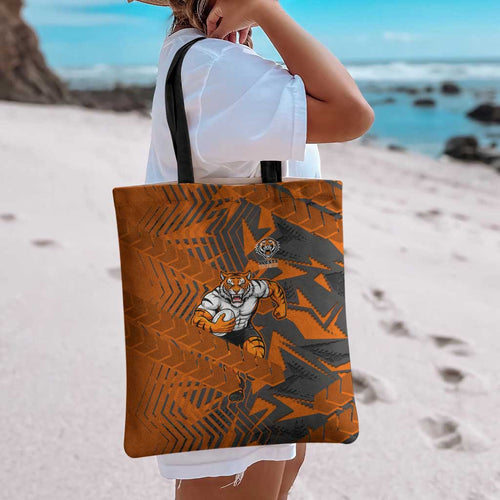 Wests Tigers Rugby Tote Bag Fierce Mascot Geometric Tribal Art