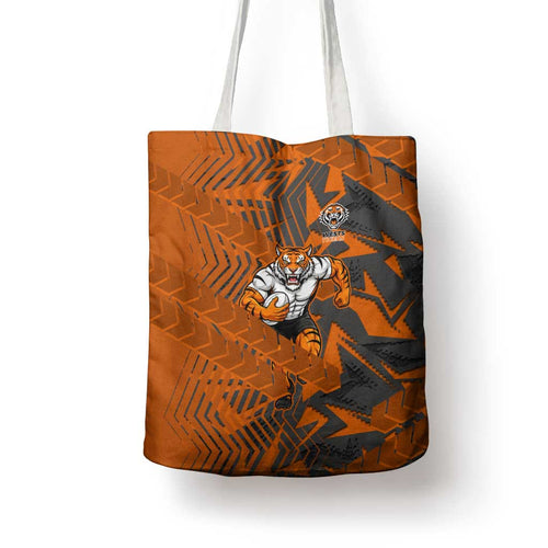 Wests Tigers Rugby Tote Bag Fierce Mascot Geometric Tribal Art
