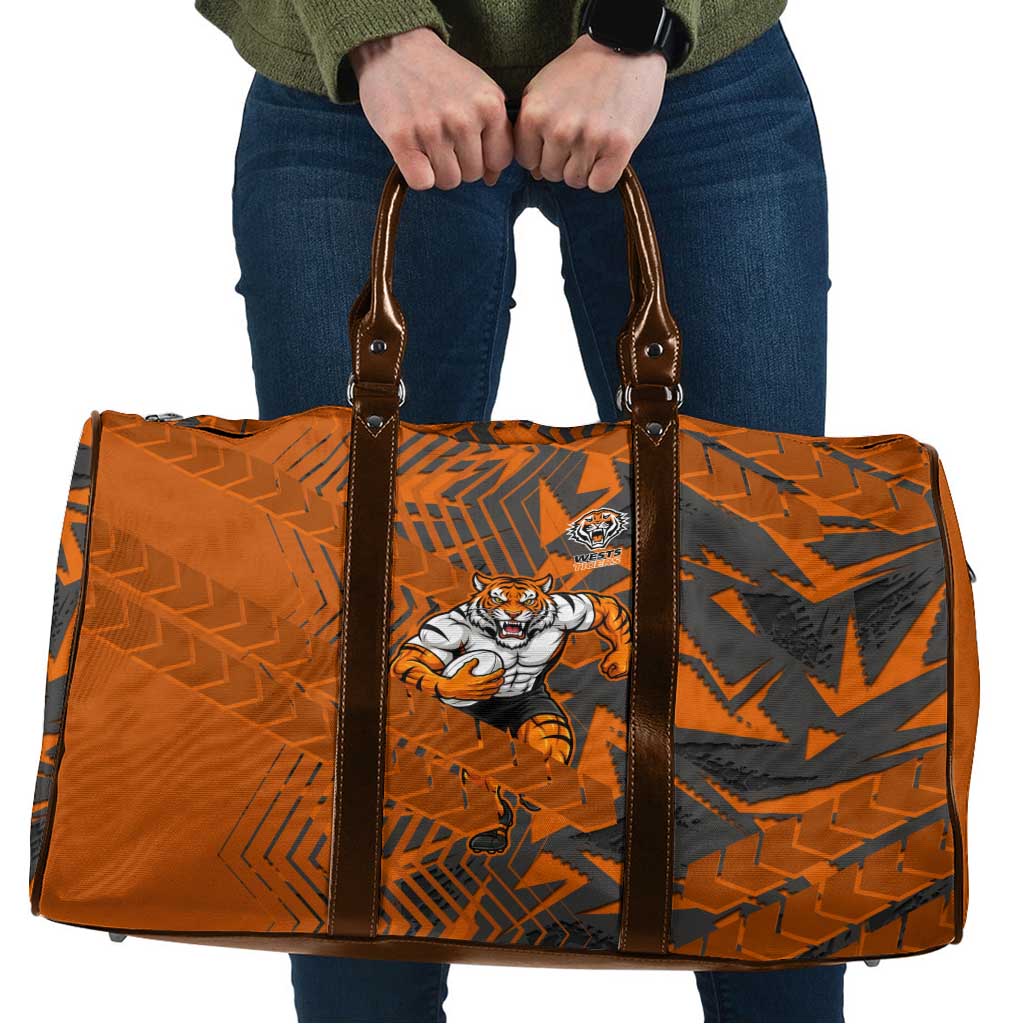 Wests Tigers Rugby Travel Bag Fierce Mascot Geometric Tribal Art