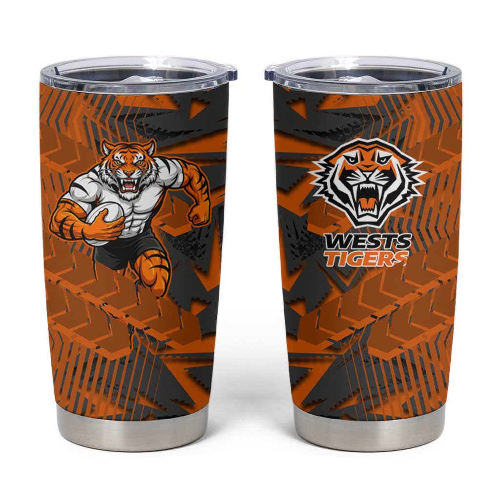 Wests Tigers Rugby Tumbler Cup Fierce Mascot Geometric Tribal Art