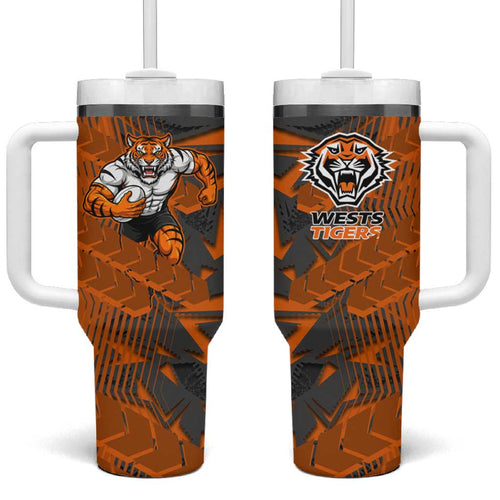 Wests Tigers Rugby Tumbler With Handle Fierce Mascot Geometric Tribal Art