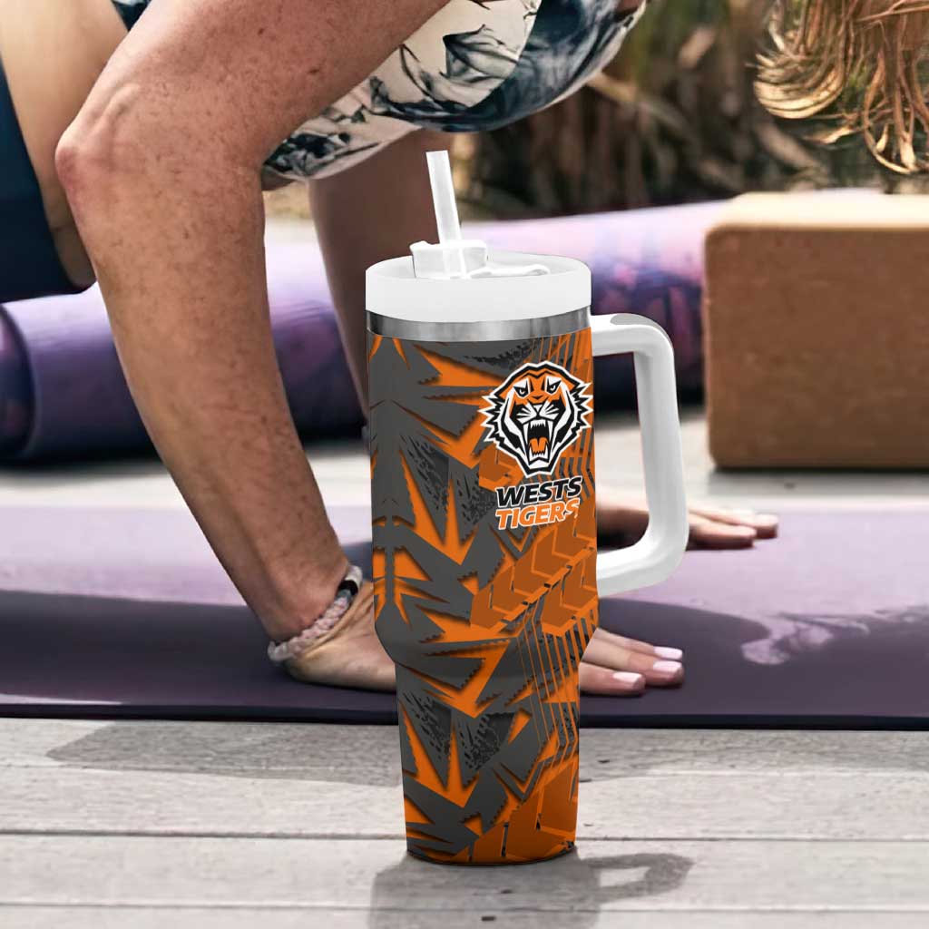 Wests Tigers Rugby Tumbler With Handle Fierce Mascot Geometric Tribal Art