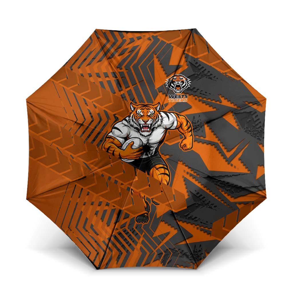 Wests Tigers Rugby Umbrella Fierce Mascot Geometric Tribal Art