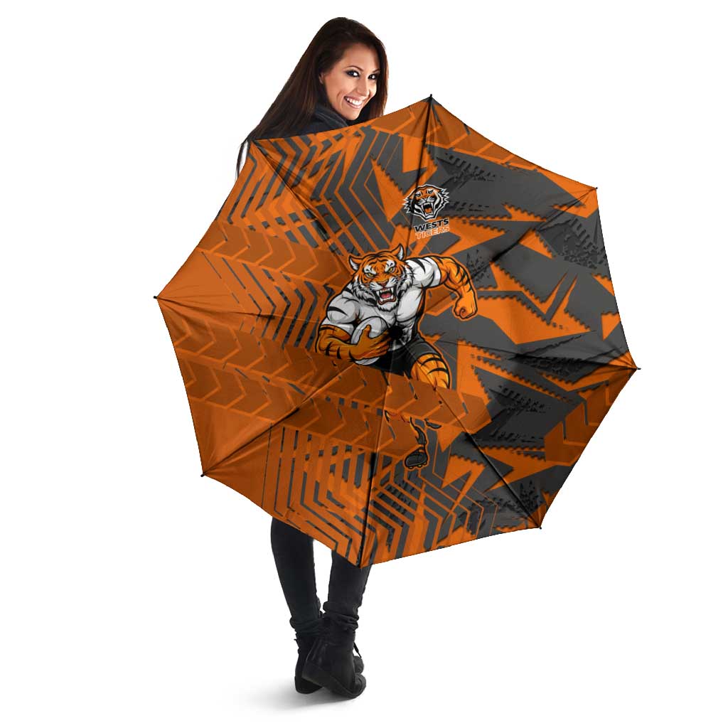 Wests Tigers Rugby Umbrella Fierce Mascot Geometric Tribal Art