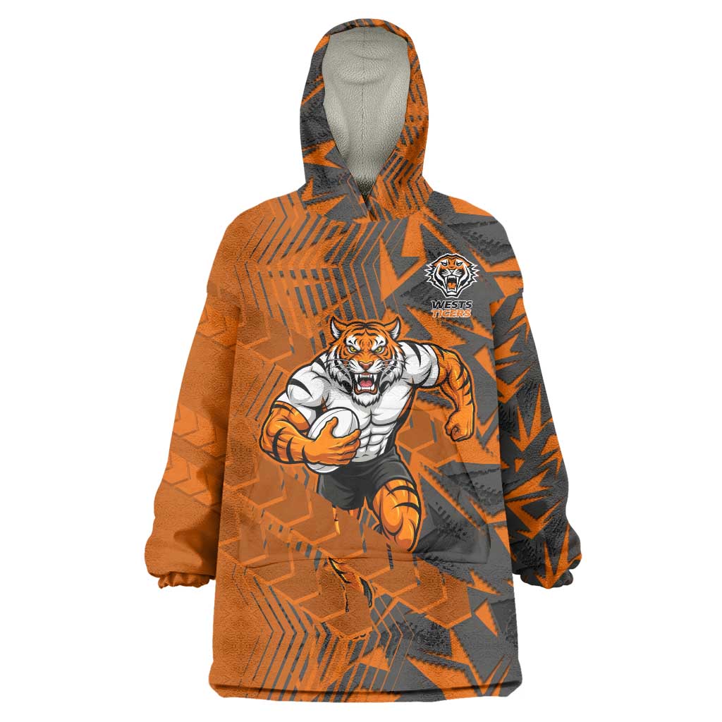 Wests Tigers Rugby Wearable Blanket Hoodie Fierce Mascot Geometric Tribal Art