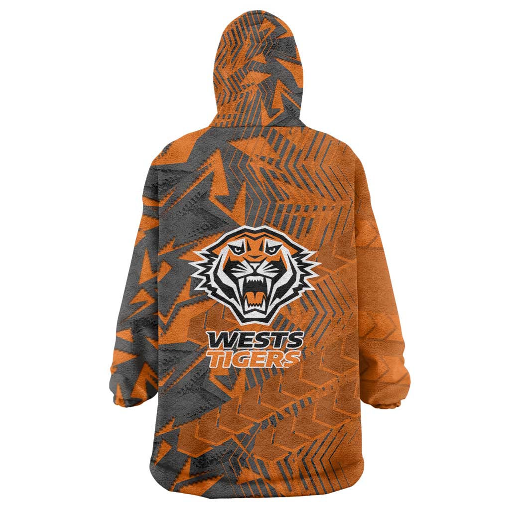 Wests Tigers Rugby Wearable Blanket Hoodie Fierce Mascot Geometric Tribal Art