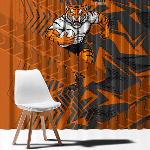 Wests Tigers Rugby Window Curtain Fierce Mascot Geometric Tribal Art