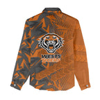 Wests Tigers Rugby Women Casual Shirt Fierce Mascot Geometric Tribal Art