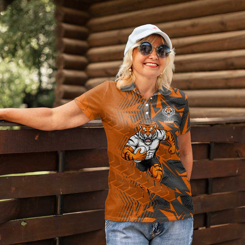 Wests Tigers Rugby Women Polo Shirt Fierce Mascot Geometric Tribal Art