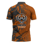 Wests Tigers Rugby Zipper Polo Shirt Fierce Mascot Geometric Tribal Art