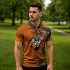 Wests Tigers Rugby Zipper Polo Shirt Fierce Mascot Geometric Tribal Art