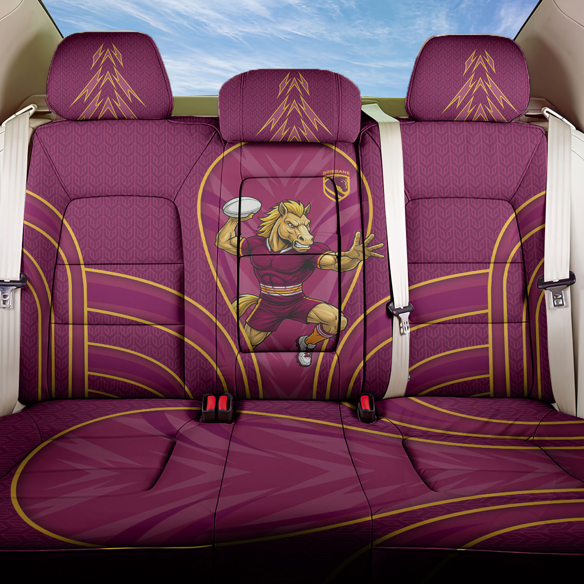 Brisbane Broncos Mascot Back Car Seat Cover Australian Rugby Culture - Powerful Horse Athlete