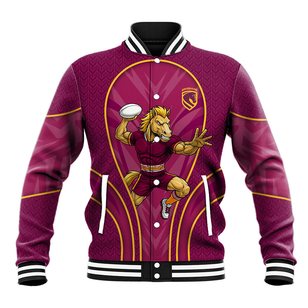 Brisbane Broncos Mascot Baseball Jacket Australian Rugby Culture - Powerful Horse Athlete