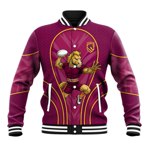 Brisbane Broncos Mascot Baseball Jacket Australian Rugby Culture - Powerful Horse Athlete