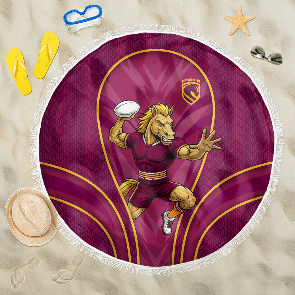 Brisbane Broncos Mascot Beach Blanket Australian Rugby Culture - Powerful Horse Athlete