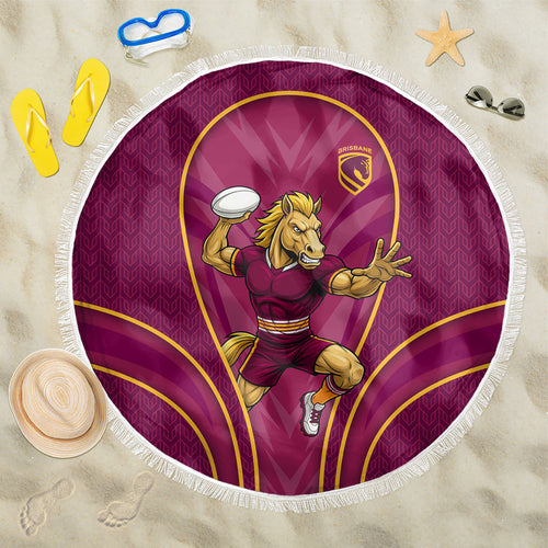 Brisbane Broncos Mascot Beach Blanket Australian Rugby Culture - Powerful Horse Athlete
