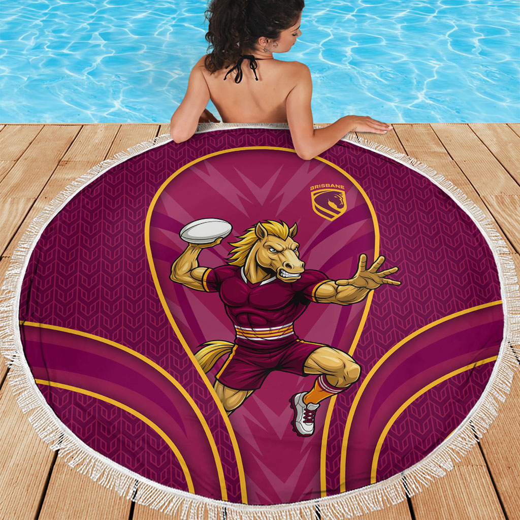 Brisbane Broncos Mascot Beach Blanket Australian Rugby Culture - Powerful Horse Athlete