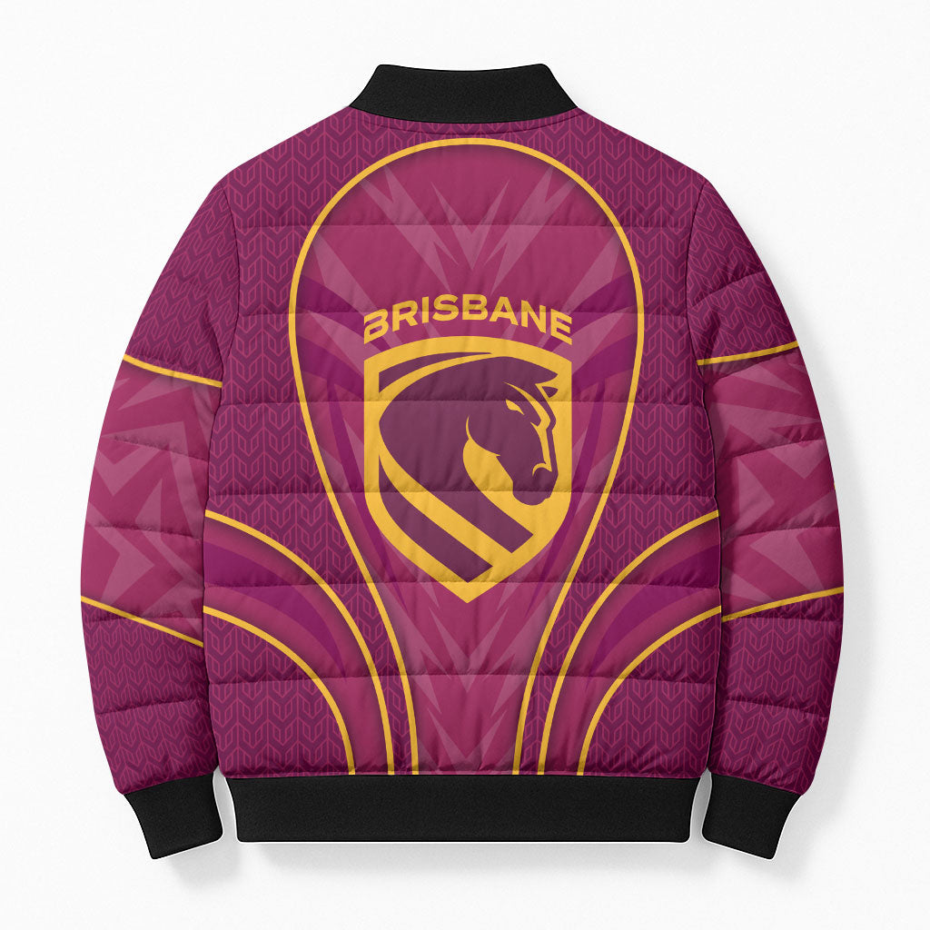 Brisbane Broncos Mascot Bomber Puffer Jacket Australian Rugby Culture - Powerful Horse Athlete