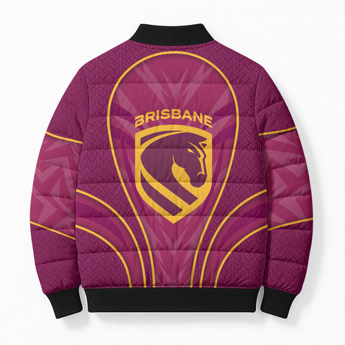 Brisbane Broncos Mascot Bomber Puffer Jacket Australian Rugby Culture - Powerful Horse Athlete
