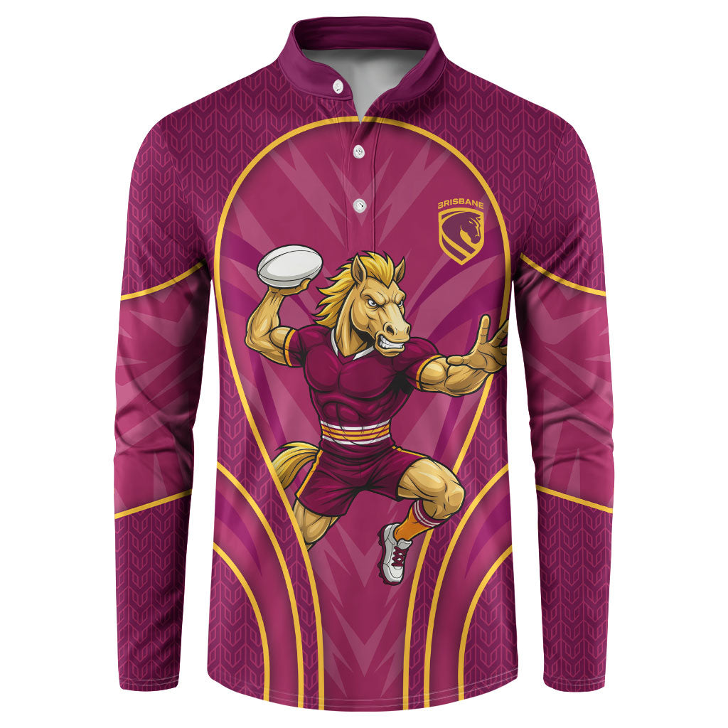 Brisbane Broncos Mascot Button Sweatshirt Australian Rugby Culture - Powerful Horse Athlete