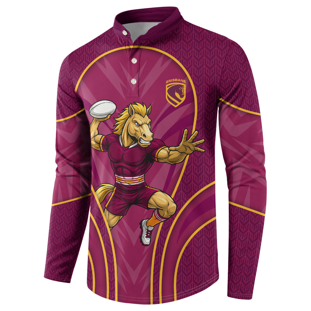 Brisbane Broncos Mascot Button Sweatshirt Australian Rugby Culture - Powerful Horse Athlete
