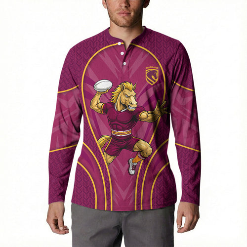 Brisbane Broncos Mascot Button Sweatshirt Australian Rugby Culture - Powerful Horse Athlete