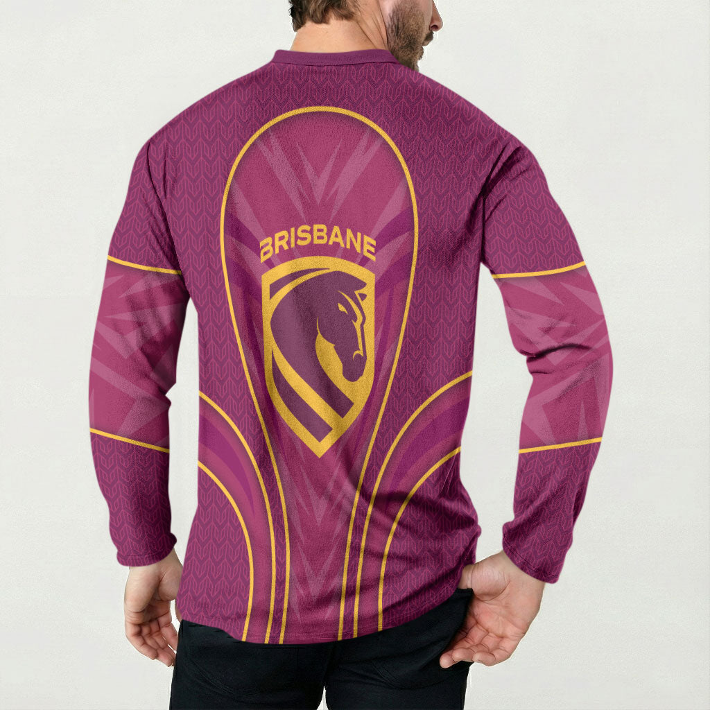 Brisbane Broncos Mascot Button Sweatshirt Australian Rugby Culture - Powerful Horse Athlete