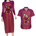 Brisbane Broncos Mascot Couples Matching Long Sleeve Bodycon Dress and Hawaiian Shirt Australian Rugby Culture - Powerful Horse Athlete