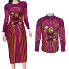 Brisbane Broncos Mascot Couples Matching Long Sleeve Bodycon Dress and Long Sleeve Button Shirt Australian Rugby Culture - Powerful Horse Athlete