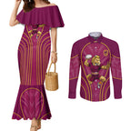 Brisbane Broncos Mascot Couples Matching Mermaid Dress and Long Sleeve Button Shirt Australian Rugby Culture - Powerful Horse Athlete