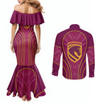 Brisbane Broncos Mascot Couples Matching Mermaid Dress and Long Sleeve Button Shirt Australian Rugby Culture - Powerful Horse Athlete