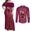 Brisbane Broncos Mascot Couples Matching Off Shoulder Maxi Dress and Long Sleeve Button Shirt Australian Rugby Culture - Powerful Horse Athlete