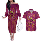 Brisbane Broncos Mascot Couples Matching Off The Shoulder Long Sleeve Dress and Hawaiian Shirt Australian Rugby Culture - Powerful Horse Athlete