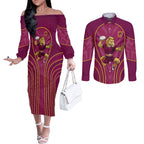 Brisbane Broncos Mascot Couples Matching Off The Shoulder Long Sleeve Dress and Long Sleeve Button Shirt Australian Rugby Culture - Powerful Horse Athlete