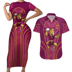 Brisbane Broncos Mascot Couples Matching Short Sleeve Bodycon Dress and Hawaiian Shirt Australian Rugby Culture - Powerful Horse Athlete