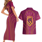 Brisbane Broncos Mascot Couples Matching Short Sleeve Bodycon Dress and Hawaiian Shirt Australian Rugby Culture - Powerful Horse Athlete