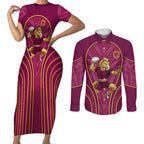 Brisbane Broncos Mascot Couples Matching Short Sleeve Bodycon Dress and Long Sleeve Button Shirt Australian Rugby Culture - Powerful Horse Athlete