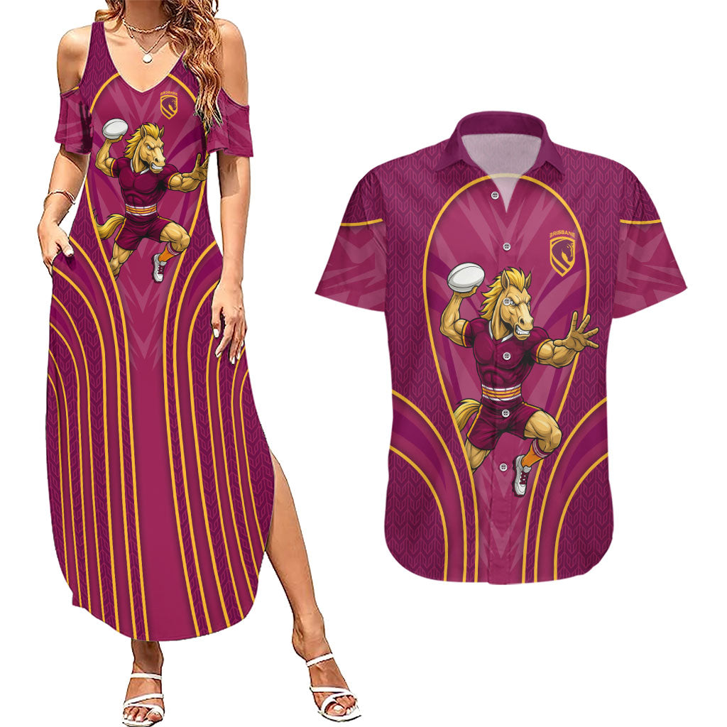 Brisbane Broncos Mascot Couples Matching Summer Maxi Dress and Hawaiian Shirt Australian Rugby Culture - Powerful Horse Athlete